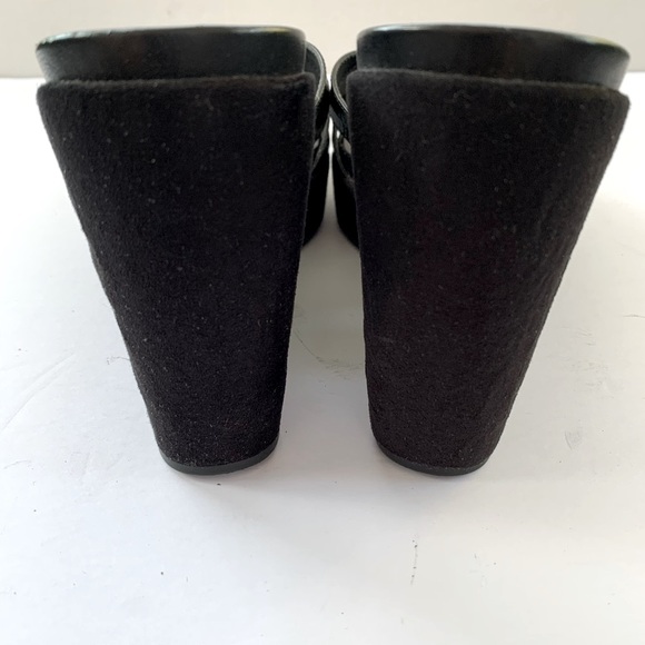 Nine West Black croc pattern soft real leather sandals platform wedges US 10 - Picture 4 of 6